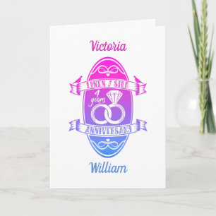 Fourth 4th wedding anniversary linen silk card