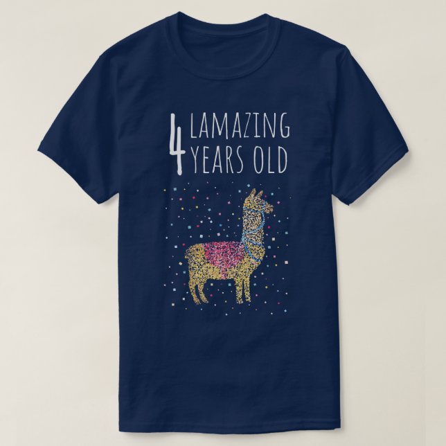 Fourth Birthday Four 4 Lama Alpaka T-Shirt (Design Front)