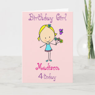 Fourth Birthday Girl Personalised Card