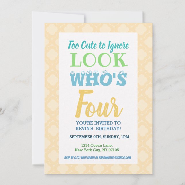 Fourth Birthday Invitation Wording (Front)