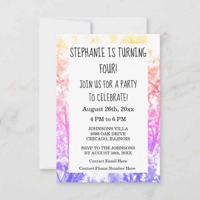 Fourth Birthday Party Custom Name Pink Floral Cool Invitation (Front)