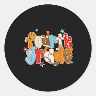 Fourth Grade Back To School Baseball Basketball Fo Classic Round Sticker
