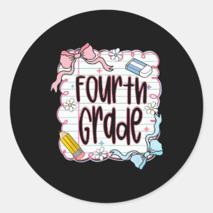 Fourth Grade Back To School For Girls Pink Noteboo Classic Round Sticker