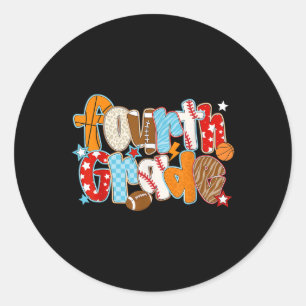 Fourth Grade Boy Back To School Baseball Basketbal Classic Round Sticker