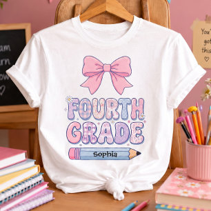 Fourth Grade Coquette Bow Girl Custom Name T-Shirt