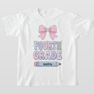 Fourth Grade Coquette Bow Girl Custom Name T-Shirt