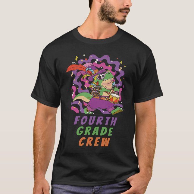 Fourth Grade Crew School Kid & Teacher Mardi Gras  T-Shirt (Front)