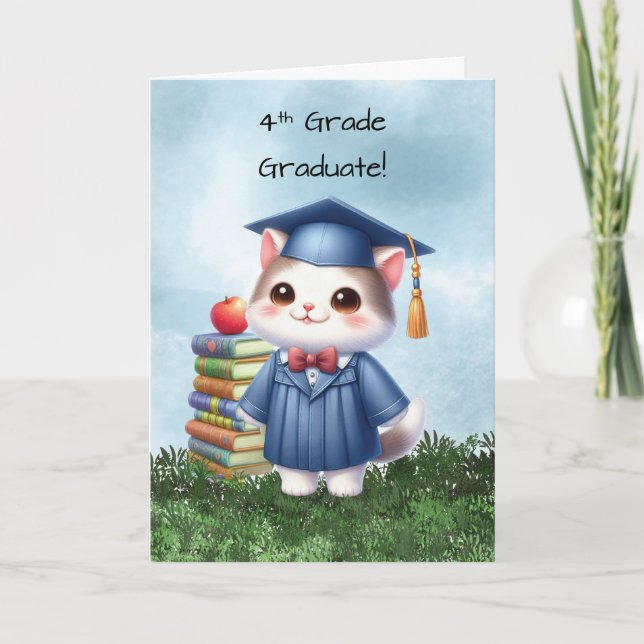 Fourth Grade Graduation Girl Cat Congratulations Card (Front)