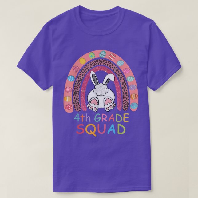 Fourth Grade Rainbow Bunny Boy Girl Teacher Squad  T-Shirt (Design Front)