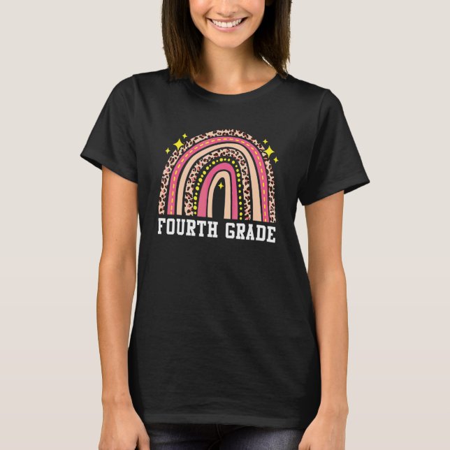 Fourth Grade Rainbow Leopard Back To School 4th Gr T-Shirt (Front)