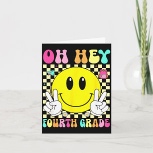 Fourth grade retro smile back to school first day card
