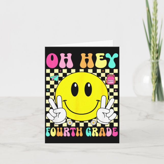 Fourth grade retro smile back to school first day  card (Front)