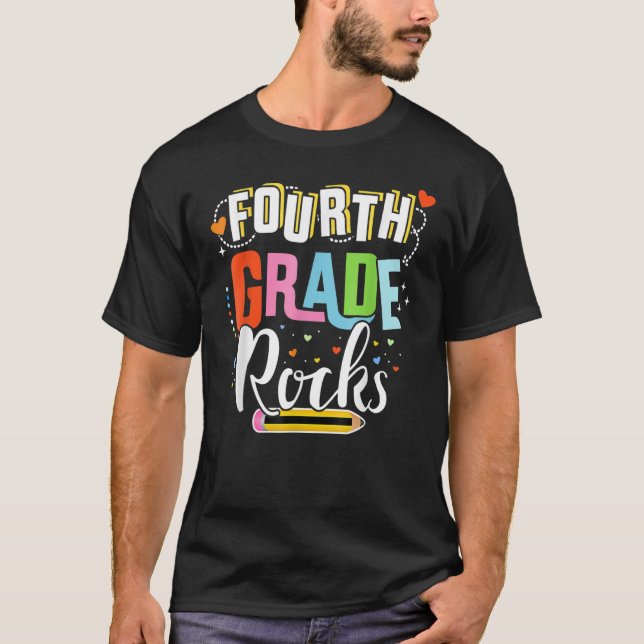 Fourth Grade Rocks 4th Back To School Teacher Stud T-Shirt (Front)