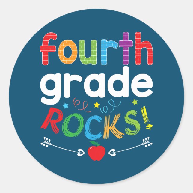 Fourth Grade Rocks 4th Grader Teacher Back To Classic Round Sticker (Front)