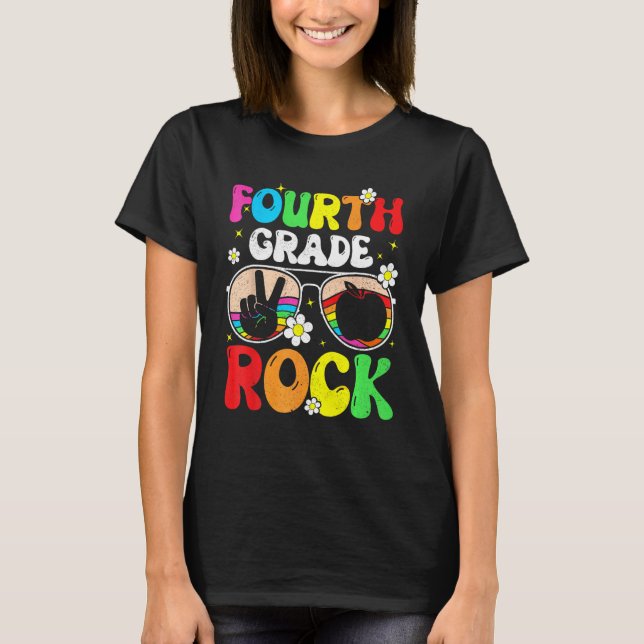 Fourth Grade Rocks Team 4th Teacher Groovy Back To T-Shirt (Front)
