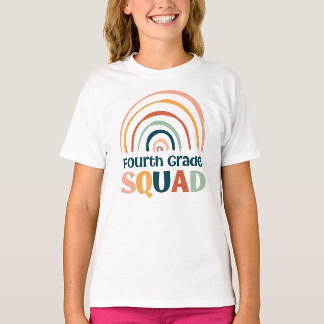 Fourth Grade Squad retro boho rainbow colourful  T-Shirt (Front)