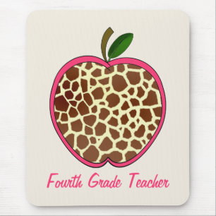 Fourth Grade Teacher Giraffe Print Apple Mouse Mat