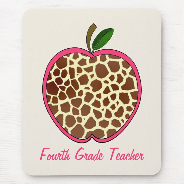 Fourth Grade Teacher Giraffe Print Apple Mouse Mat (Front)