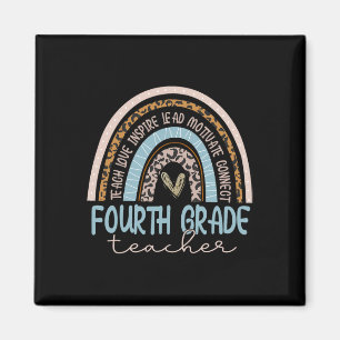 Fourth Grade Teacher Leopard Boho Rainbow Back To Magnet