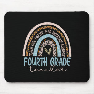 Fourth Grade Teacher Leopard Boho Rainbow Back To  Mouse Mat