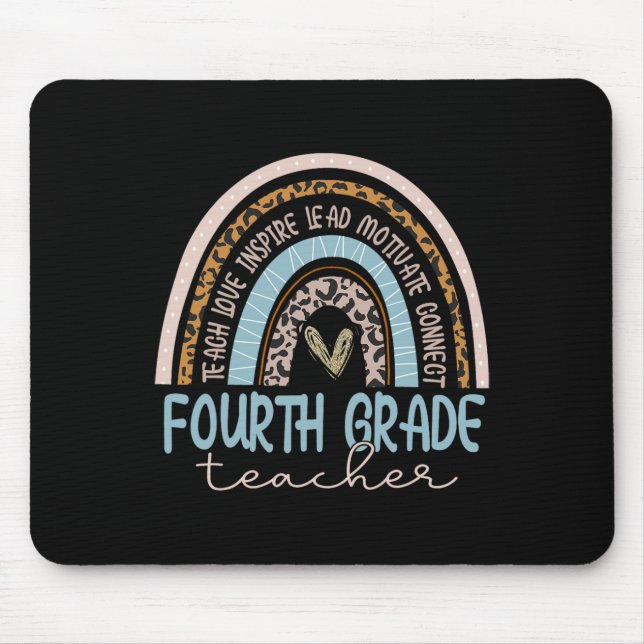 Fourth Grade Teacher Leopard Boho Rainbow Back To  Mouse Mat (Front)