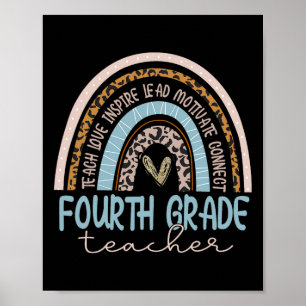 Fourth Grade Teacher Leopard Boho Rainbow Back To Poster