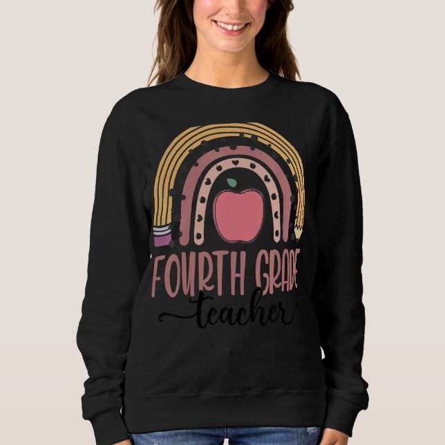 Fourth Grade Teacher Leopard Boho Rainbow Back To  Sweatshirt (Front)