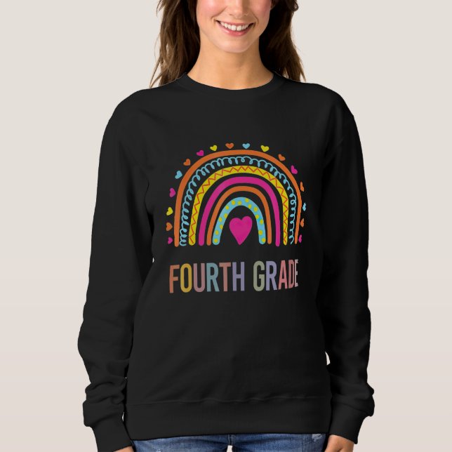 Fourth Grade Teacher Leopard Rainbow 4th Grade Tea Sweatshirt (Front)