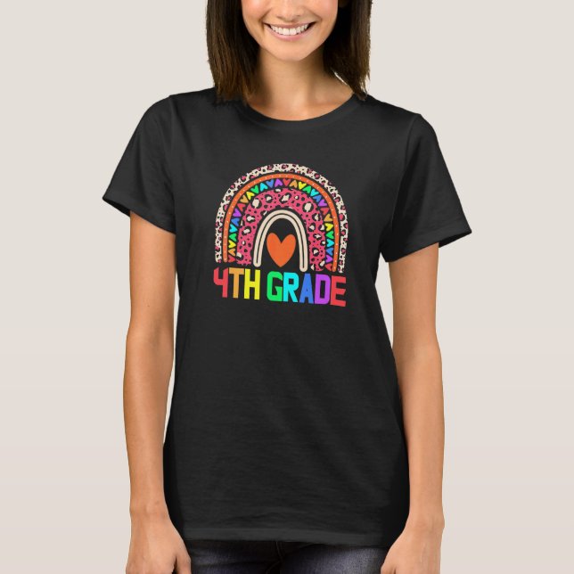 Fourth Grade Teacher Leopard Rainbow 4th Grade Tea T-Shirt (Front)
