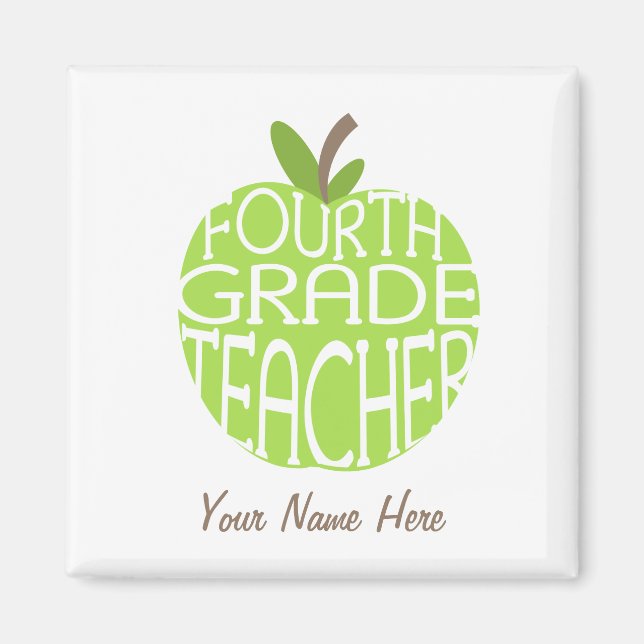 Fourth Grade Teacher Magnet - Green Apple (Front)