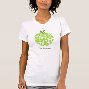 Fourth Grade Teacher T Shirt - Green Apple