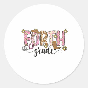 Fourth Grade Teacher Western Cowgirl Retro Back To Classic Round Sticker