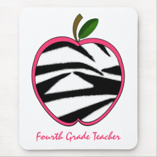 Fourth Grade Teacher Zebra Print Apple Mouse Mat