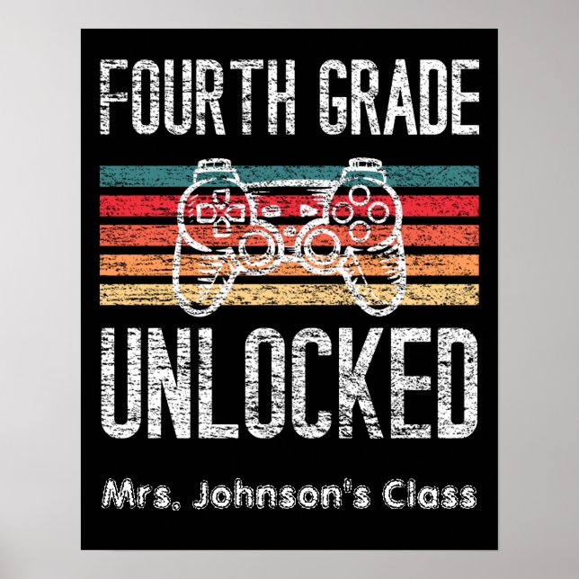  Fourth Grade Unlocked Back to School Personalised Poster (Front)