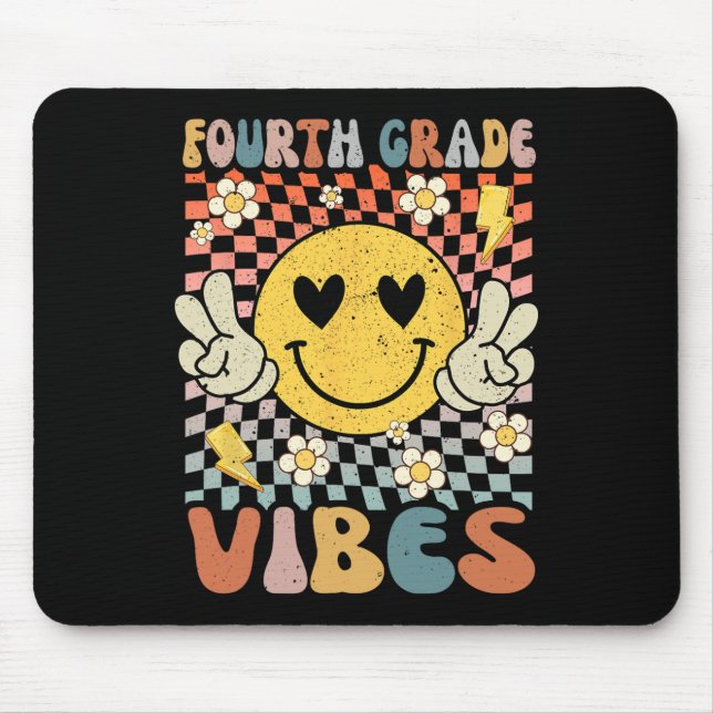 Fourth Grade Vibes 4th Grade Retro Teacher 1st Day Mouse Mat (Front)