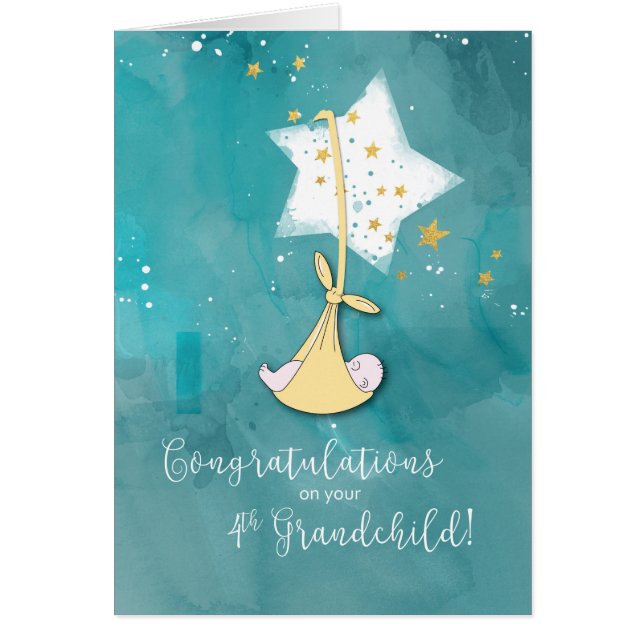 Fourth Grandchild Congratulations, Baby in Stars (Front)