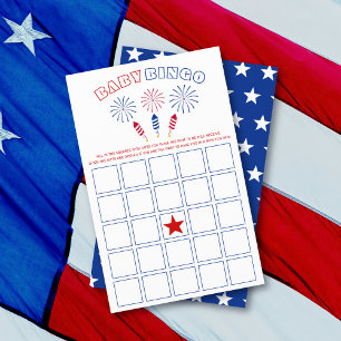 Fourth July firecrackers baby shower bingo game Flyer