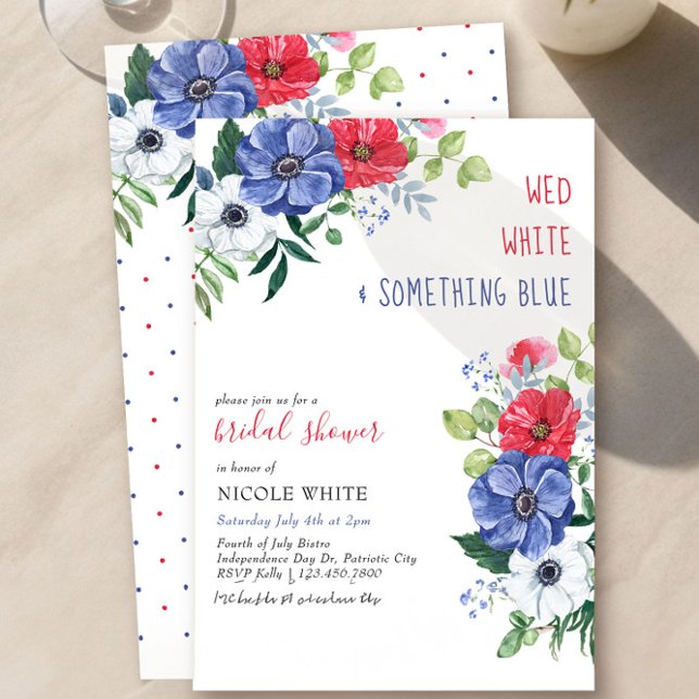 Fourth July Wed White Something Blue Bridal Shower Invitation (Red White & Something Blue Fourth of July Bridal Shower Invitation by Darling & May)