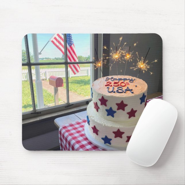 Fourth of July 250th Birthday Cake Mouse Mat (With Mouse)
