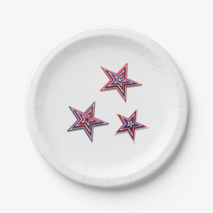 Fourth of July 3D Stars White Paper Plate