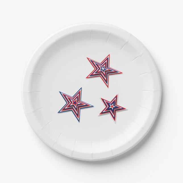 Fourth of July 3D Stars White Paper Plate (Front)