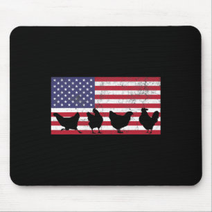 Fourth Of July 4th Chicken Hen Farm American Flag Mouse Mat
