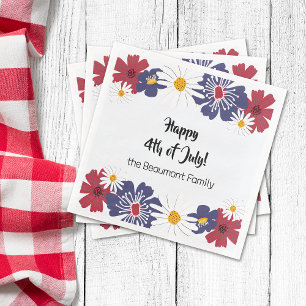 Fourth of July 4th Retro Red Blue Summer Party  Napkin