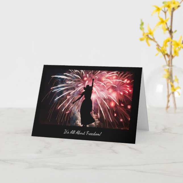Fourth of July All About Freedom Happy Woman 4th Card (Yellow Flower)