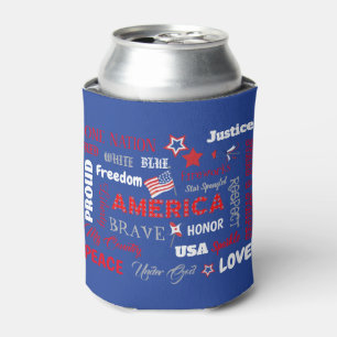 Fourth of July America USA Words Personalised Text Can Cooler