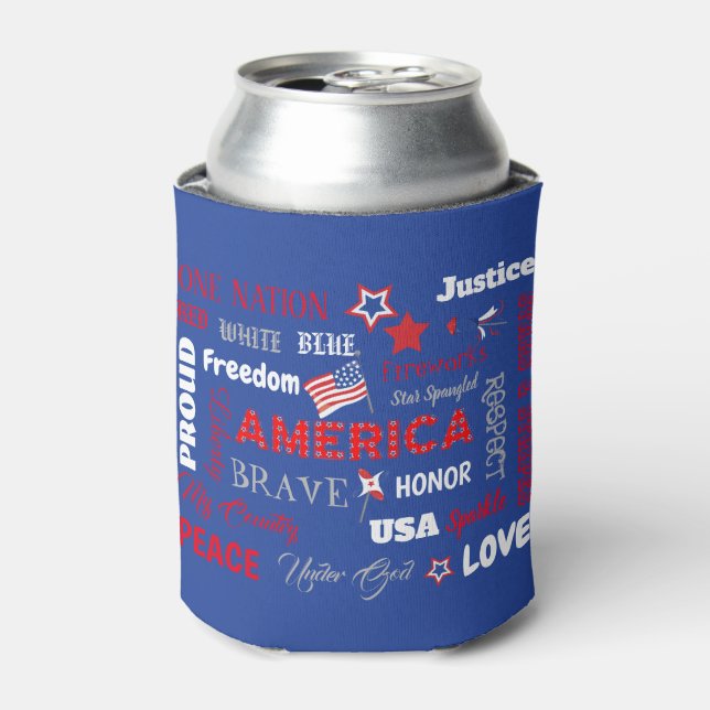 Fourth of July America USA Words Personalised Text Can Cooler (Can Front)