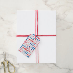 Fourth of July America USA Words Personalised Text Gift Tags