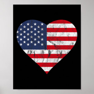 Fourth Of July American Flag Vintage Heart Cute In Poster