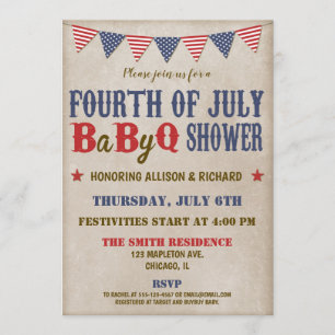 Fourth of July baby shower red white blue rustic Invitation