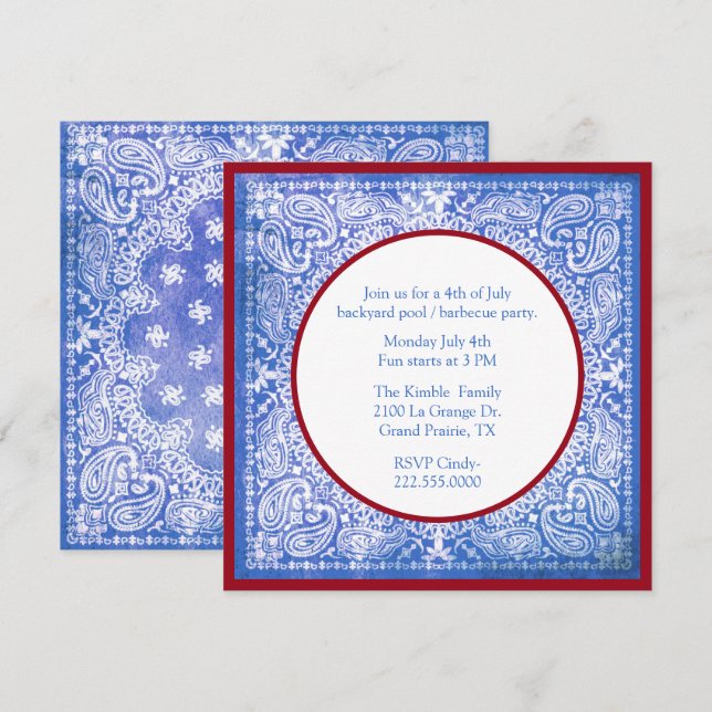 Fourth of July Bandanna Party Invitation (Front/Back)